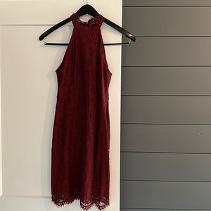 Women's Chic High Neck Cocktail Lace Dress Wine Red US 6